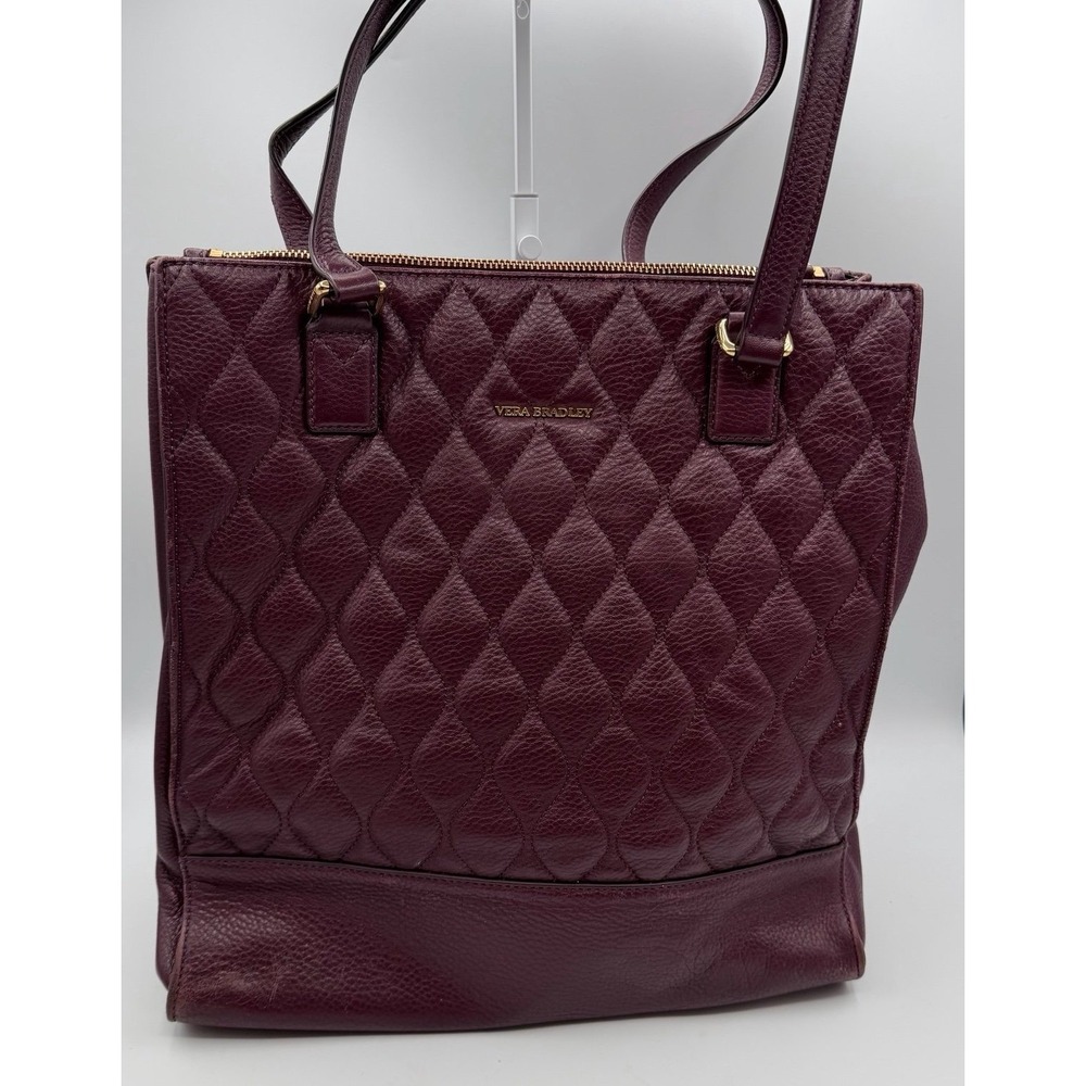 Vera Bradley Quilted Leather Tote Bag Plum Purple Shoulder Bag‎ Zip Top Purse